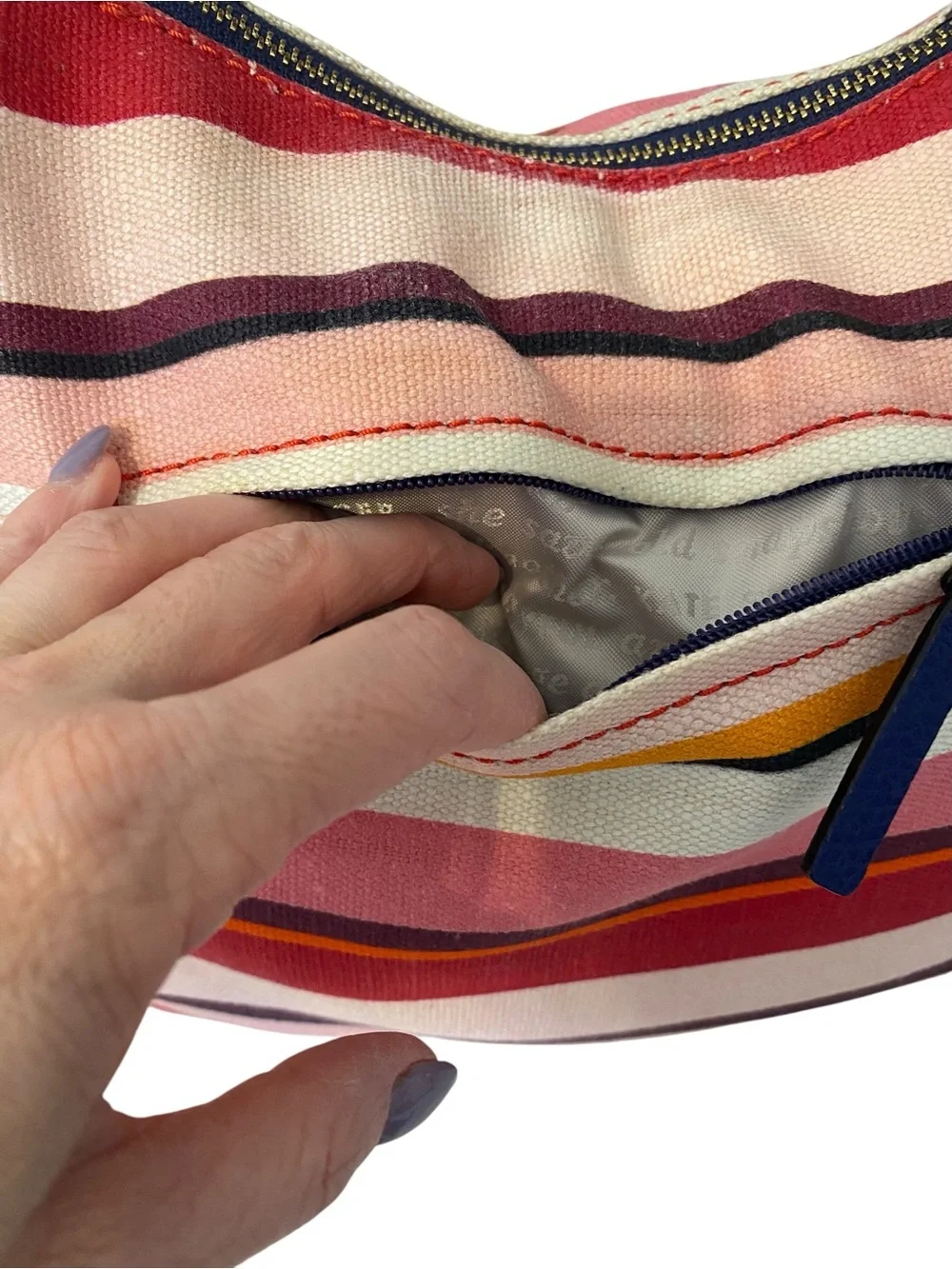 Kate Spade Cobble Hill Mylie Hobo Bag Striped Linen Leather Multicolor